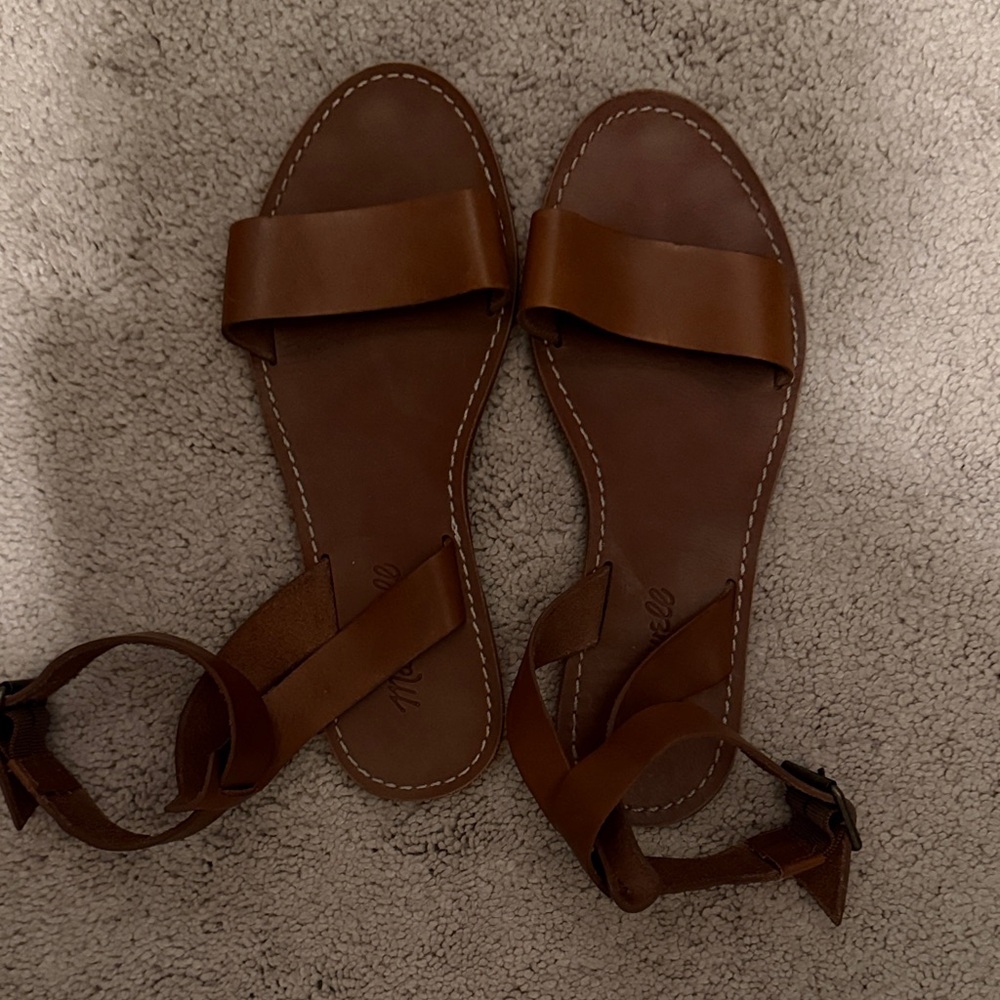 Madewell Brown Leather Ankle-Strap Flat Sandals